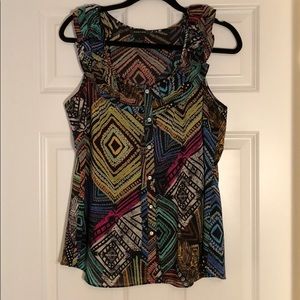 Sleeveless, colorful blouse